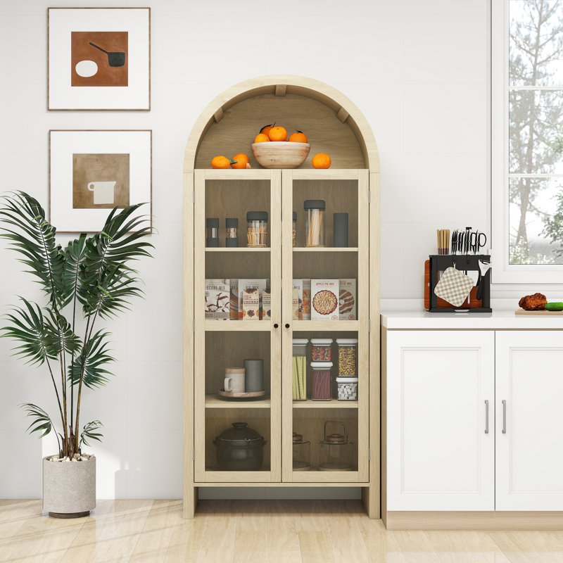 Garde-manger arqué moderne de 72,12 po de hauteur avec tablettes réglables, porte en acrylique pour armoire de rangement chic, porte, belle maison