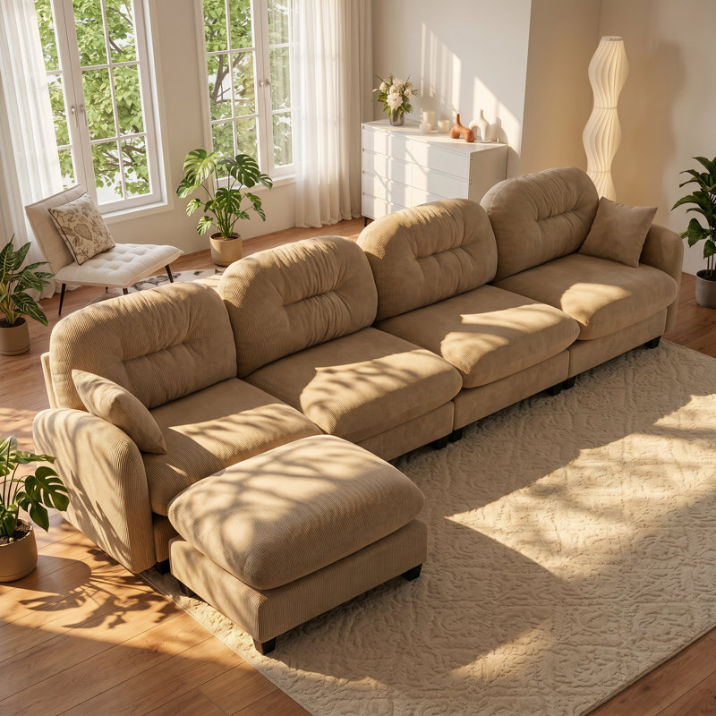 Ailuridae 140" W x 59.5" D x 36.6" H Chenille Fabric Modular Sectional Couch with Ottoman