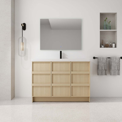 Meuble-lavabo autoportant avec lavabo en résine et portes d'armoire à fermeture en douceur (KD-PACKING)
