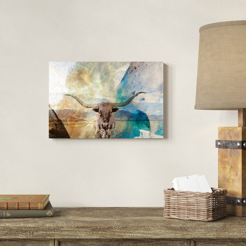 Longhorn - peinture sur toile tendue, H 12 po x l 18 po x P 1,25 po