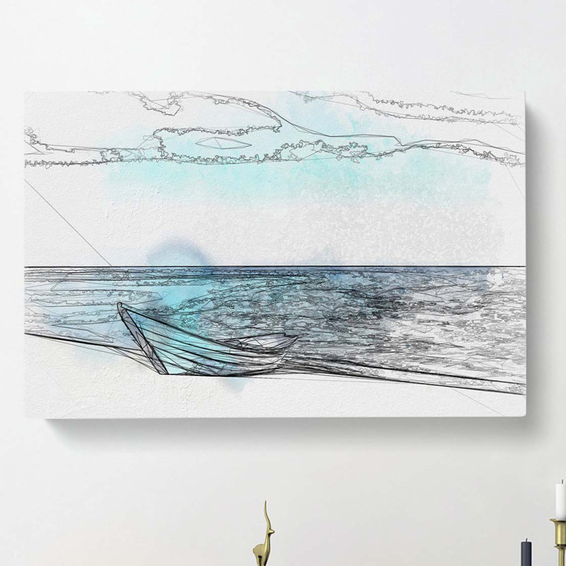 Blue Boat Upon The Beach In Abstract - Wrapped Canvas, 50cm H x 76cm W x 3cm D
