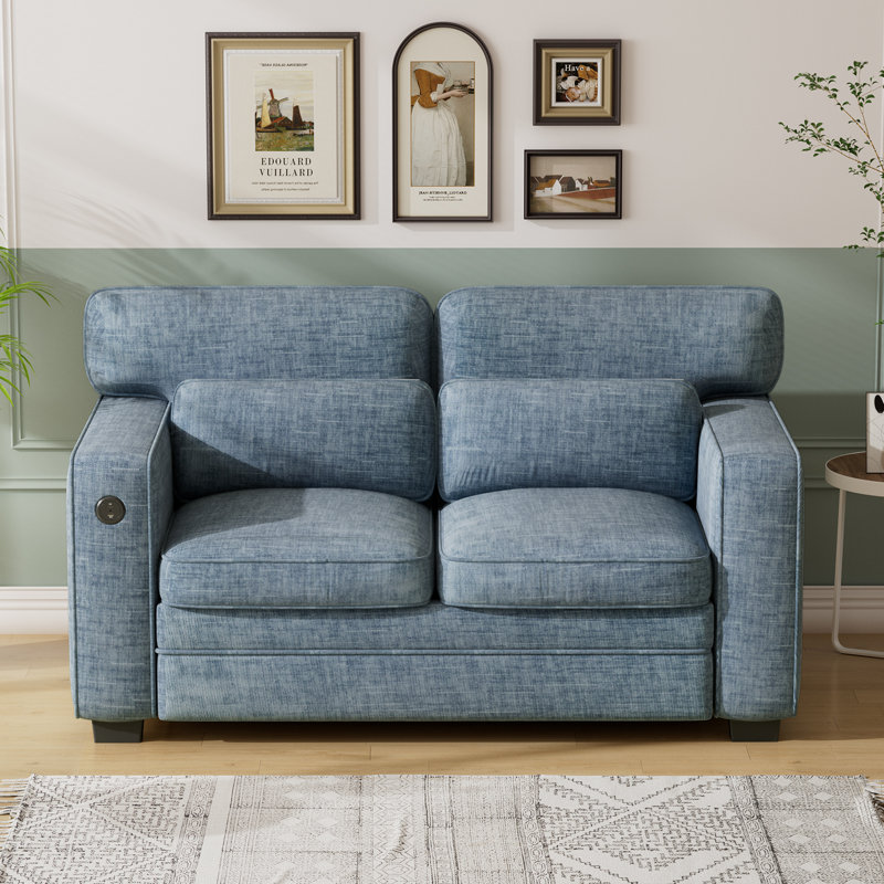 Pull Out Sofa Bed, Queen Size Sleeper Sofa with 2 USB Charging Ports, Comfortable Loveseat Sleeper with Removable Covers