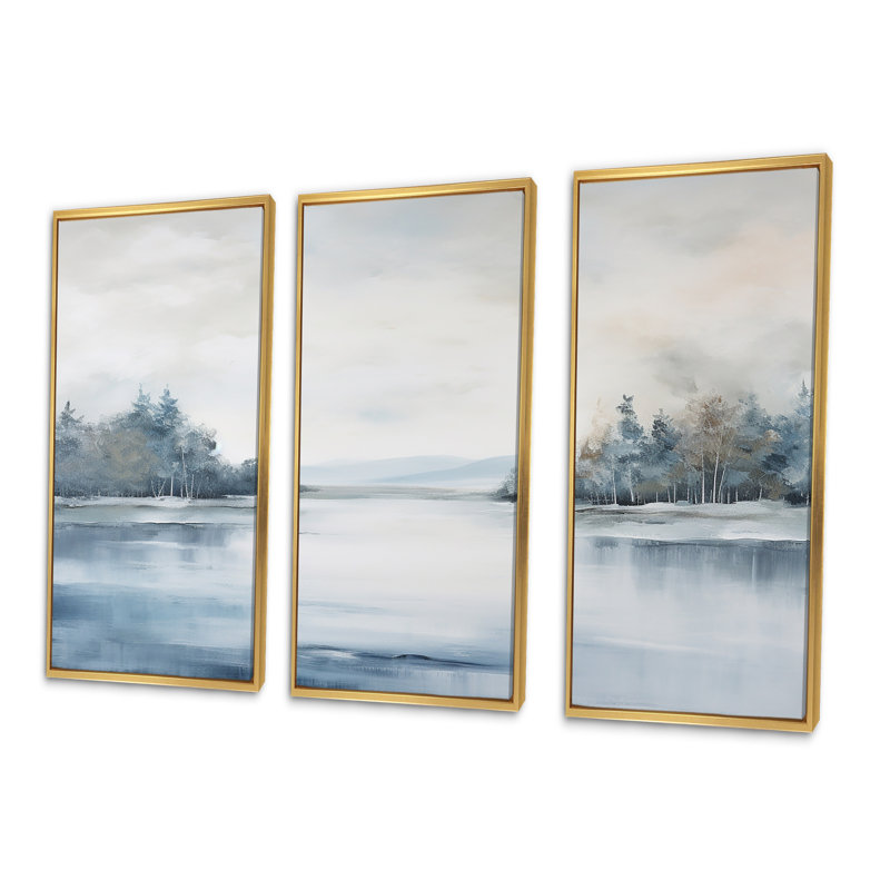 «Scandinavian Lake Tranquility I - River», ensemble de reproduction d'art mural, Cadre flottant doré