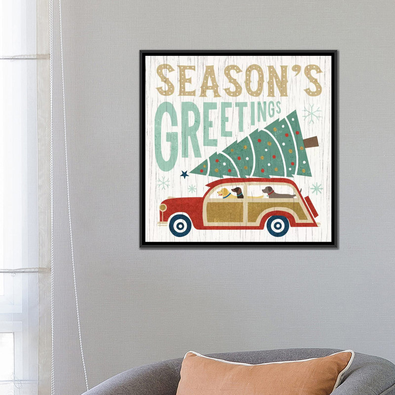 Art sur toile tendue, "fêtes on wheels series : greetings" , art textuel sur toile tendue, H 18 po x l 18 po x P 1,5 po