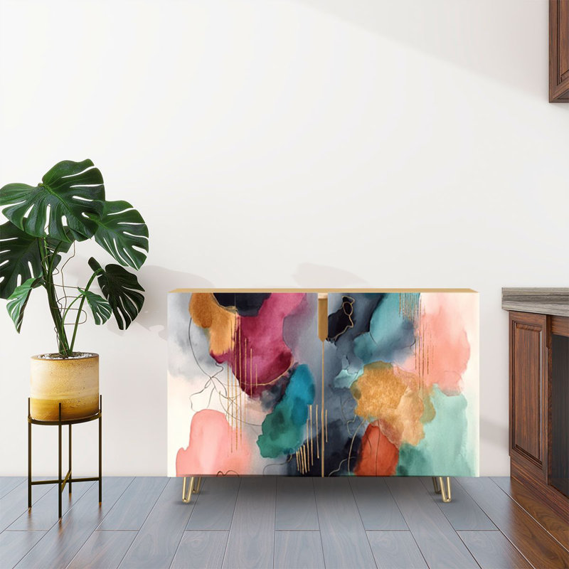 Sideboard Buffet Cabinet with Storage Abstract colorful oil canvas texture Hand drawn brush stroke oil with 2 Doors for Living Room and Kitchen