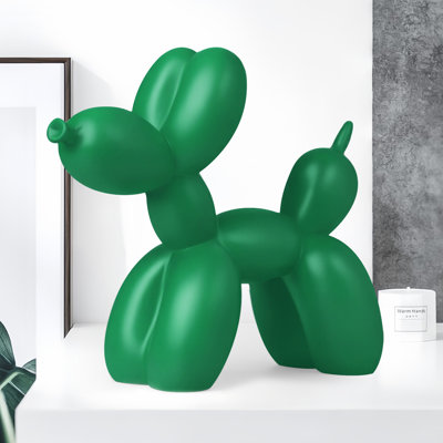 Élégant décor de chien ballon en résine vert foncé, 7,95 × 6,54 × 2,76 po