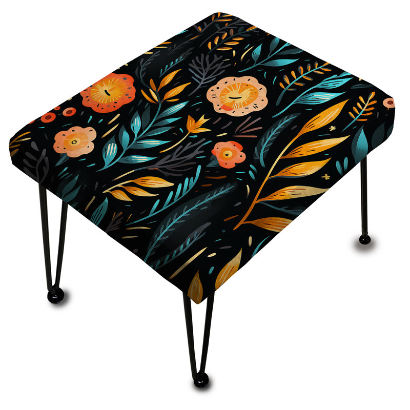 Repose-pieds tribal botanique orange et bleu à motif floral