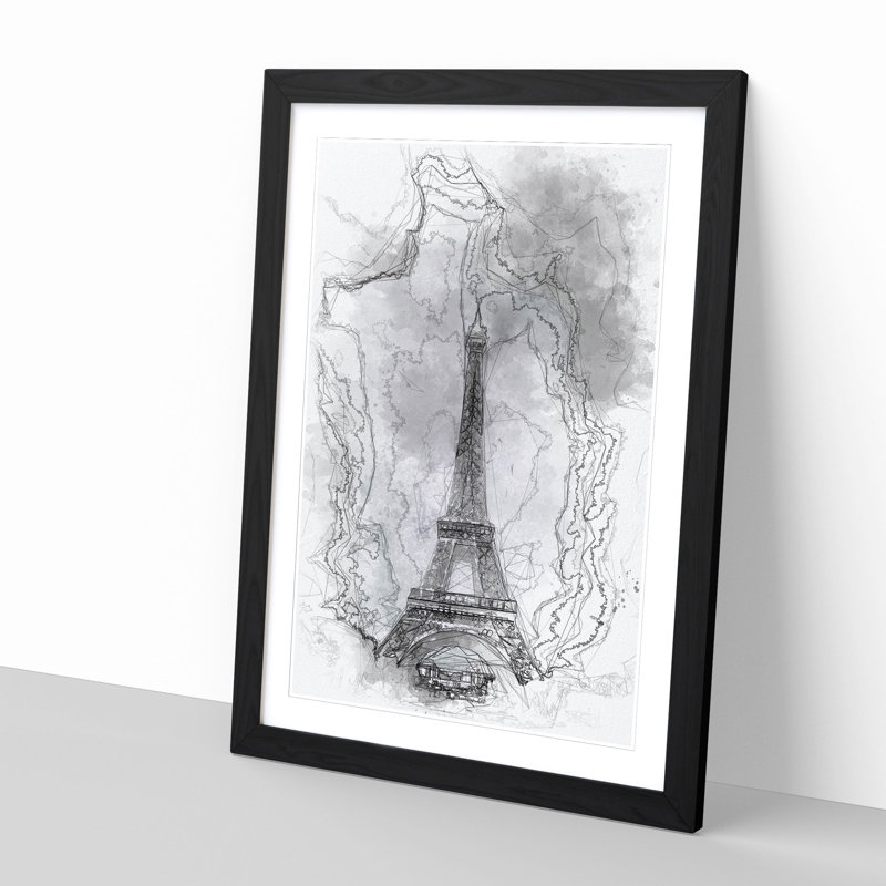 A Moody Eiffel Tower In Paris France - Single Picture Frame Painting on MDF, 87cm H x 62cm W x 2cm D, Black Framed