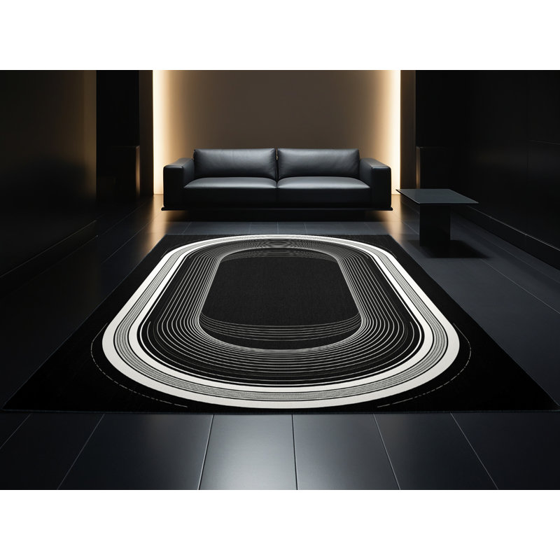 Machine Washable Paxton Snowboard Halfpipe Bold & Eclectic Modern Arc Rug in Gray – Black Binding, 4x6