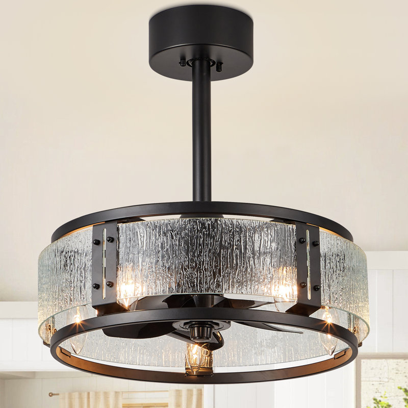 Ventilateur de plafond à cage en verre moderne 18 po avec lumières et télécommande Caylie