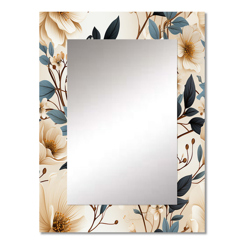 «Harcrest White Elegance Minimalist Floral», miroir mural unique et floral, 32 po x 24 po