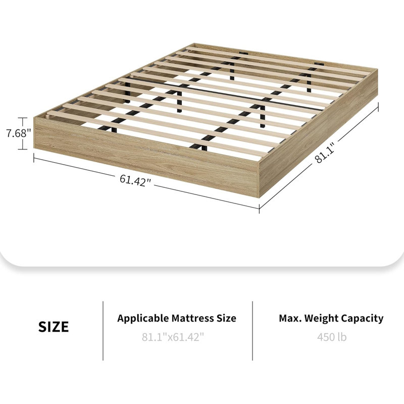 Lit plateforme en bois massif avec lattes de bois robustes, base de lit autoportante, Or, Grand lit
