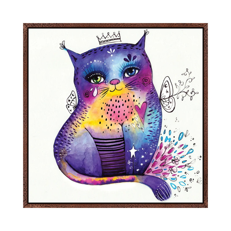 Kitty Says Herrreow by Tamara Laporte - Print on Canvas, 93.98 cm H x 93.98 cm W, Classic Brown Wood Framed