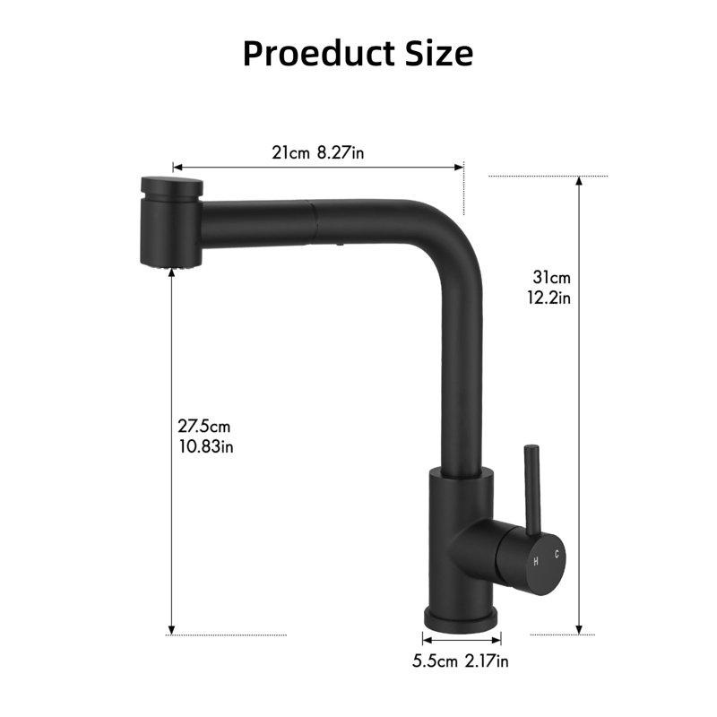Robinet de lavabo avec douchette extractible, Noir