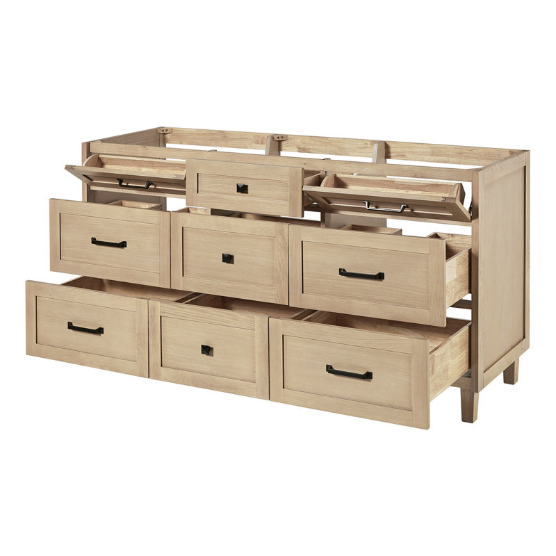 Base de meuble-lavabo double en bois massif 66 po ARIEL Monreau, Chêne