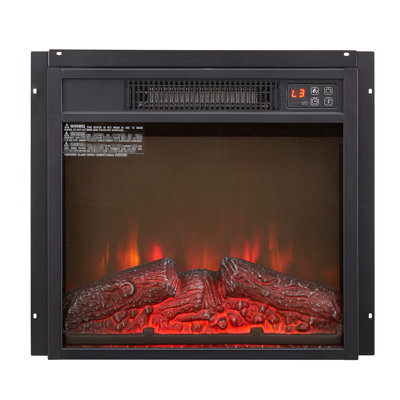 Electric Fireplace Insert 18" 1400W 120V With Remote Control, Realistic Flame, 400 Sq Ft Heating, 3 Flame Intensities, Energy Saving, Black Tempered Glass 1400W, Controlled, Glass, Home Heating