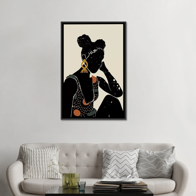 Black Hair VI - impression d'art graphique, Aucun mat, H 32 po x l 48 po x 1,5 po, Toile encadrée noire
