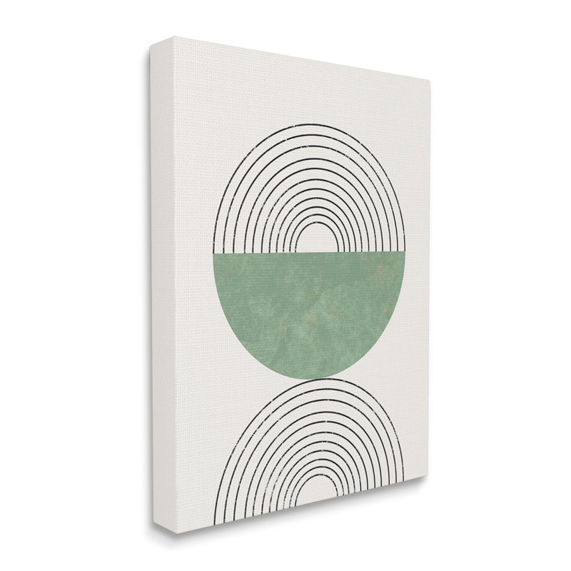 Étude abstraite géométrique circulaire incurvée Art déco, Toile tendue, H 40 po x l 30 po