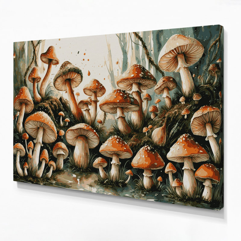 Art d'Halloween sur toile, champignon et tabourets bruns d'Halloween