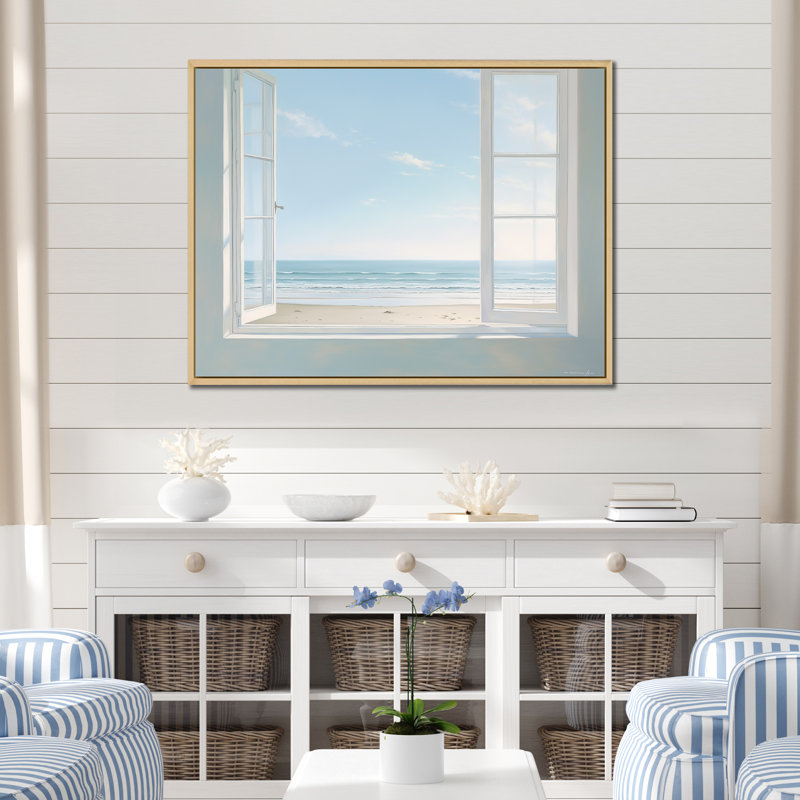Coastal Windows Horizon II - Beach & Ocean Canvas Prints, Cadre photo noir, 16" H x 32" W