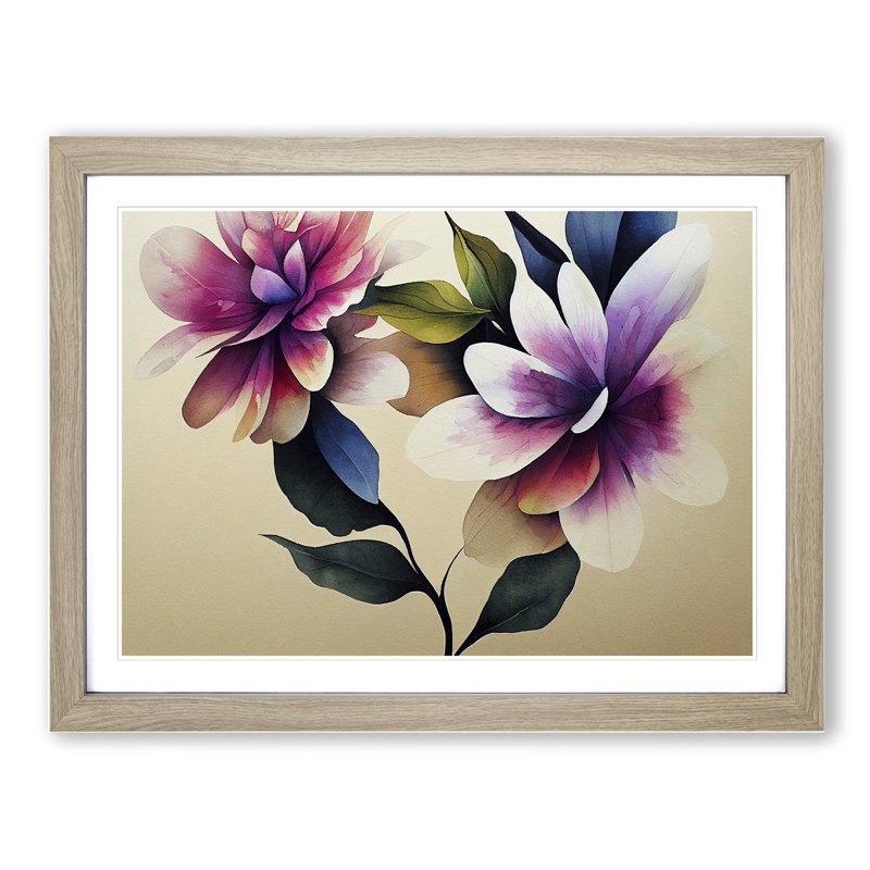 Charming Watercolour Flowers - Single Picture Frame Painting, 46cm H x 64cm W x 2cm D, Oak