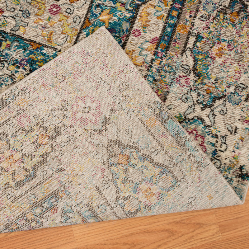 Tapis oriental ivoire / bleu Efa, Rectangle 12 pi 6 po x 15 pi