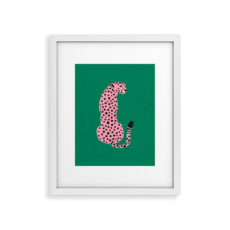 Édition de guépard rose The Stare, Cadre blanc, H 19 po x l 13 po