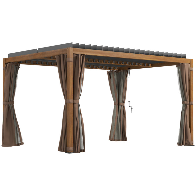 Gray and Natural Aluminum Pergola with Canopy and Curtains