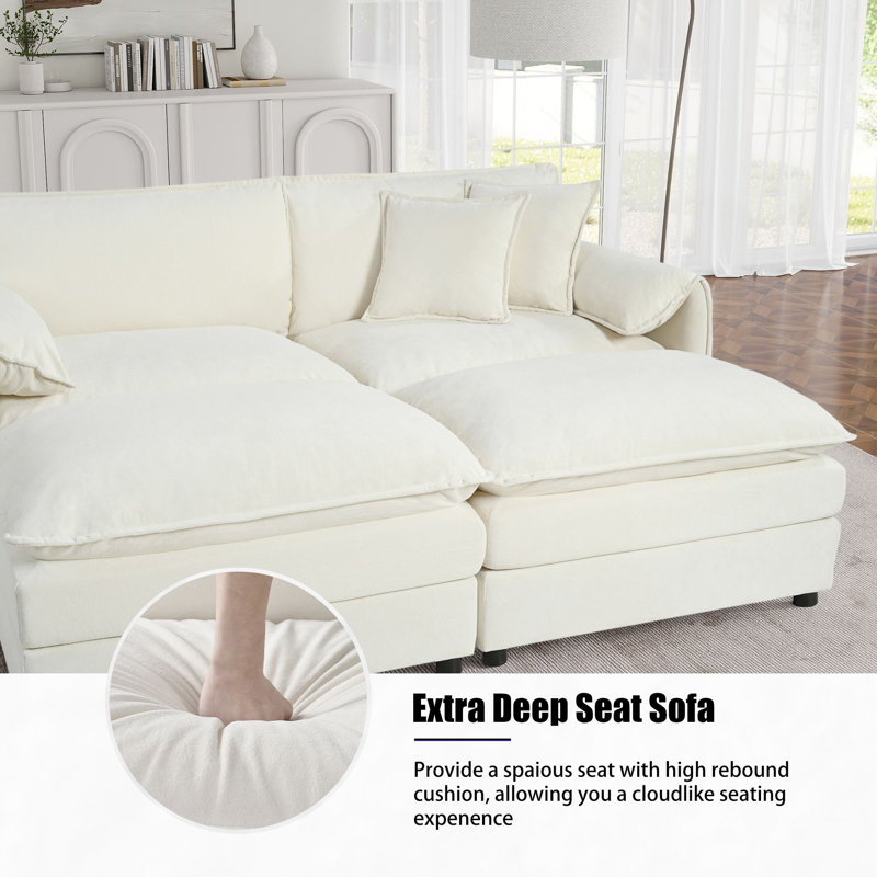 Ebern Designs Modern Chenille Comfy Deep Seat Modular Sectional Sofa Upholstered Cloud Couch
