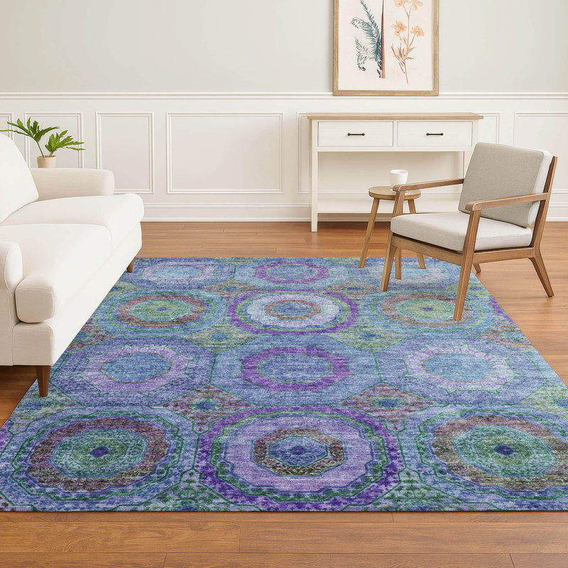 Premium Machine Washable Mayfield AMF2049 Panel Rug, Blue, 5' x 7'6"