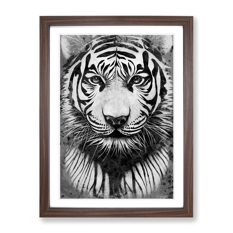 Monochrome Tiger No.5 - Framed Print, 46cm H x 34cm W x 2cm D, Walnut