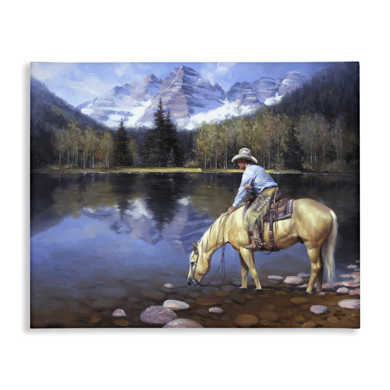 «Cowboy & Horse at River's Edge», art mural par Jack Sorenson, H 36 po x l 48 po