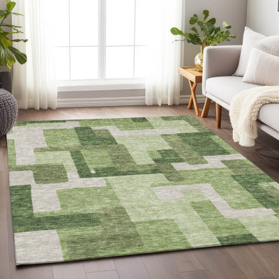 Premium Machine Washable Lisse Green Rug