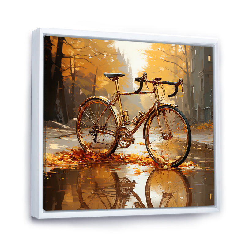 Golden Wheels, bicyclette I, sur toile, H 36 po x l 36 po x P 1,5 po, Cadre flottant blanc