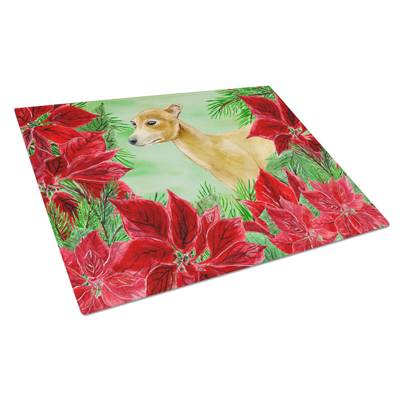 Caroline's Treasures Tempered Glass Poinsettias Cutting Board, Italian Grayhound