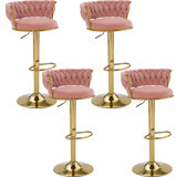 Ensemble de 4 tabourets de bar rembourrés, tabourets pivotants en velours, tabourets de comptoir réglables en hauteur avec dossier tissé