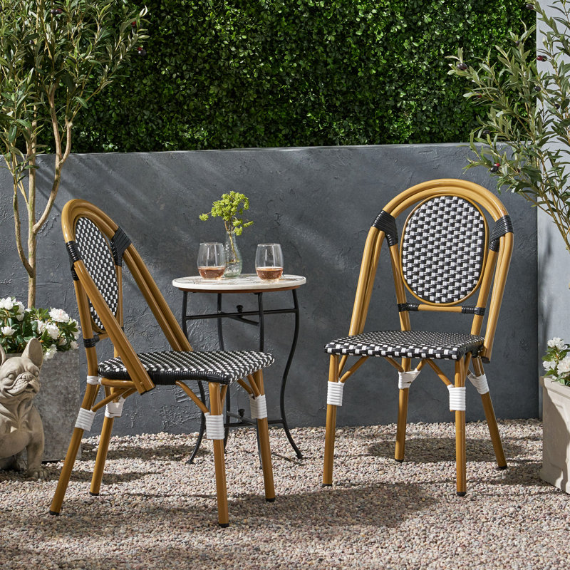 Chaise d'extérieur Pe et aluminium 2, noir et blanc, imprimé, ensemble de sièges rouille et bistro, bistro