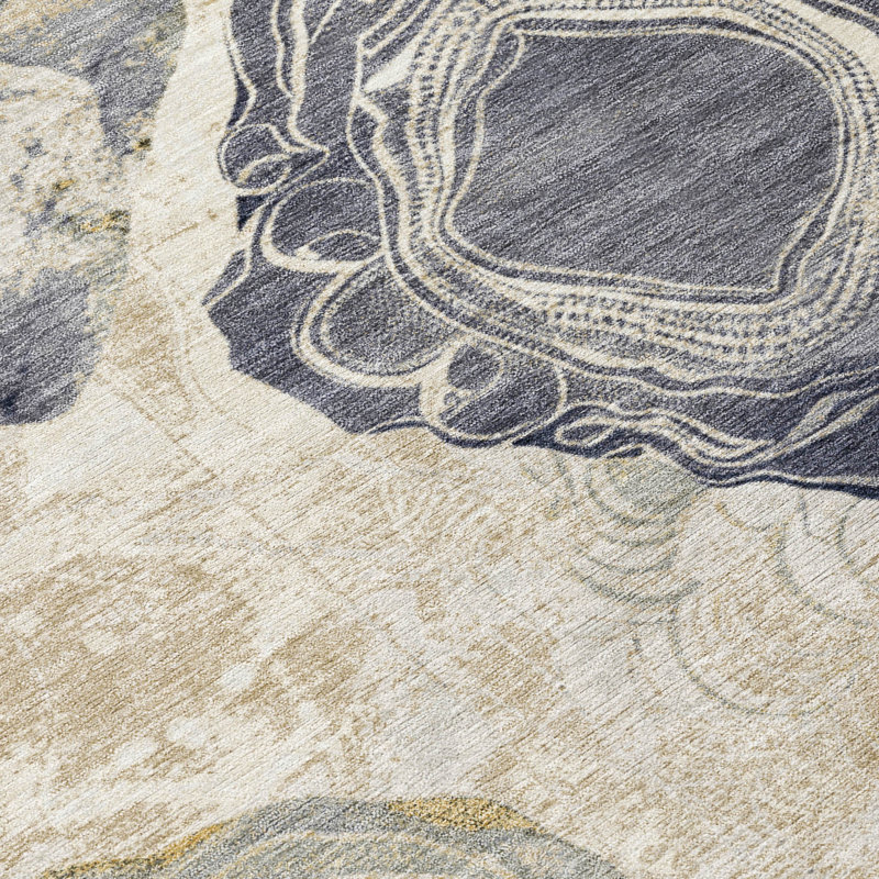 Ivory and Blue Synthetic Flat Woven 5' x 7' Area Rug