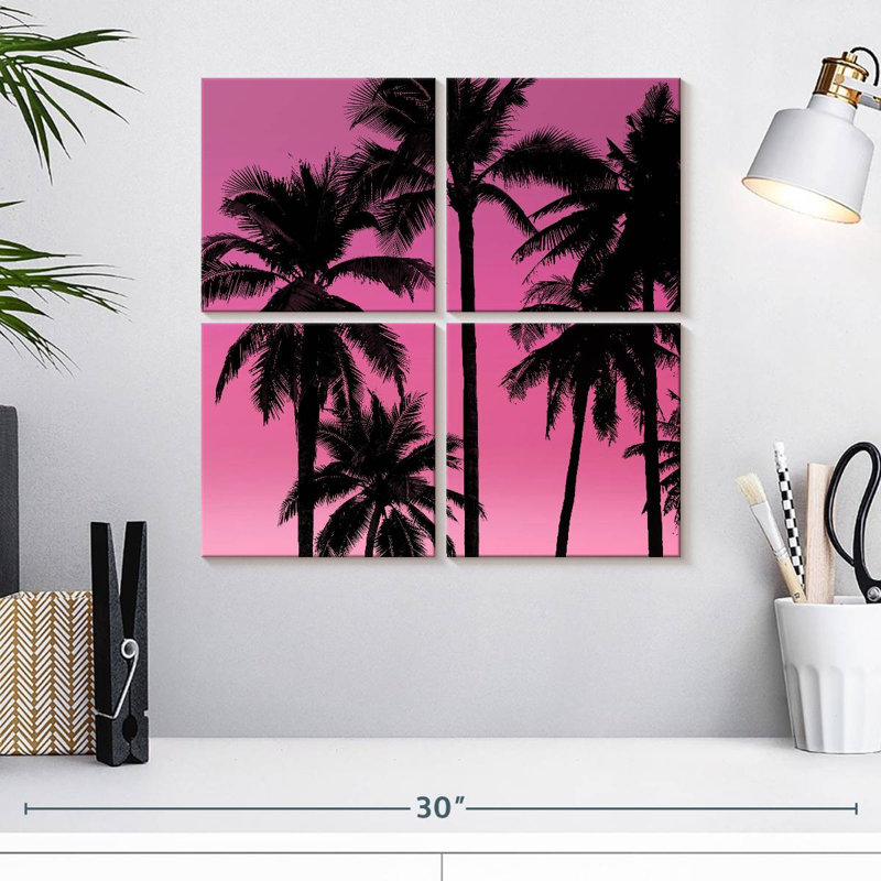 Gillard Palms noir sur rose I, H 18 po x l 18 po