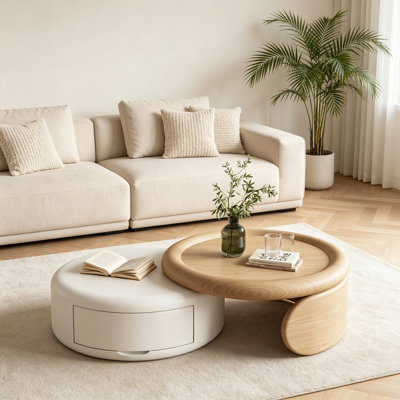 Modern Burlywood Round Solid Wood Coffee Table