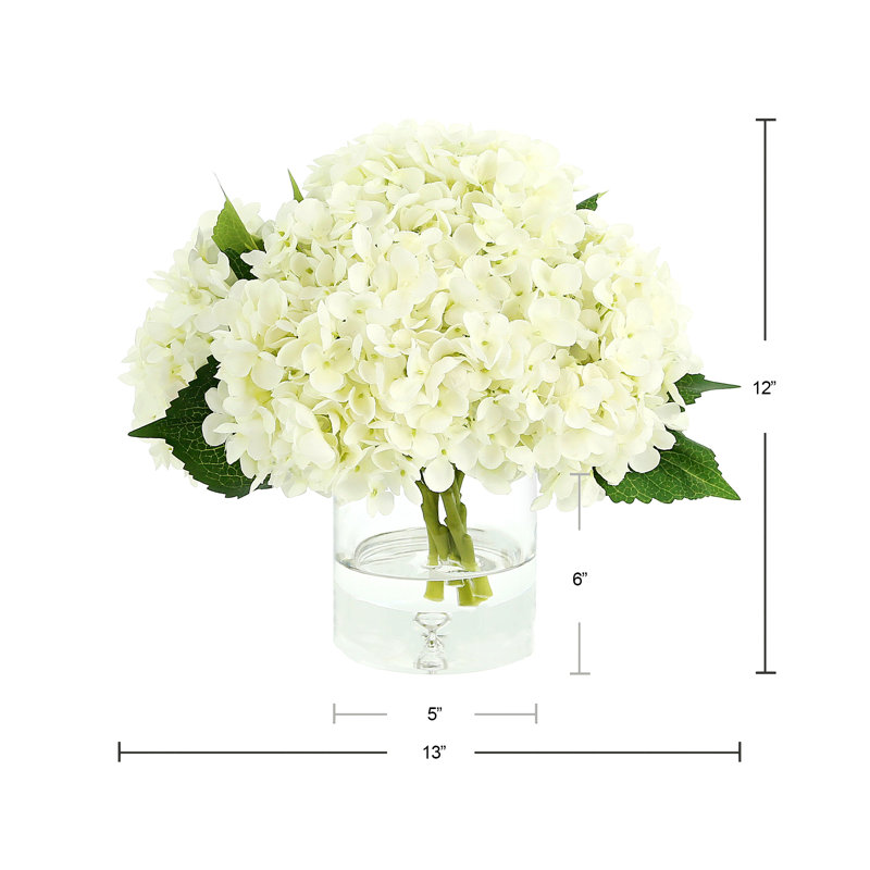 Hydrangeas in Glass Bubble Vase, White