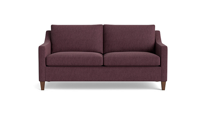 Vera Loveseat (70"), Walnut Finish (Angled), Performance Weave - Aubergine