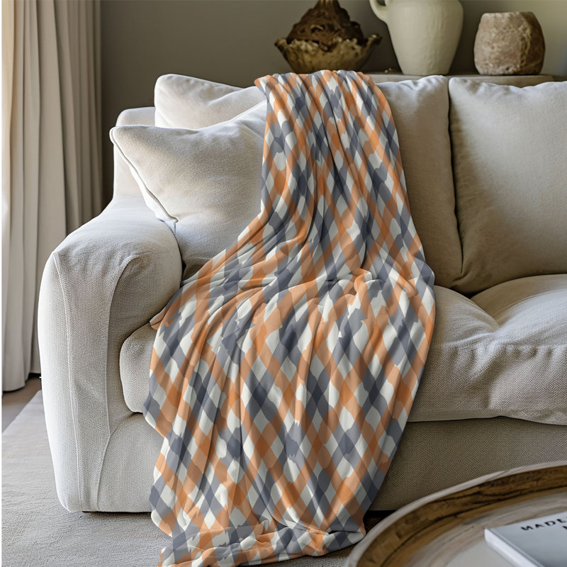 Bleu marine orange rétro - couverture Sherpa de qualité supérieure 1 pièce, Grand lit
