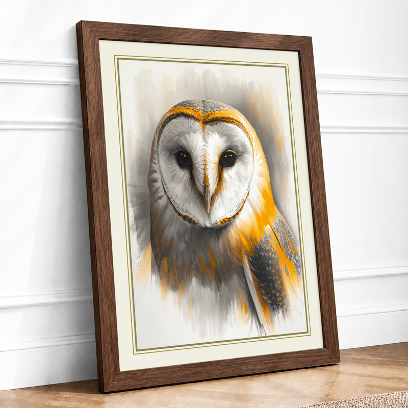 Barn Owl Portrait Japandi - Print, A2 - 59.4 x 42.0 cm, Walnut