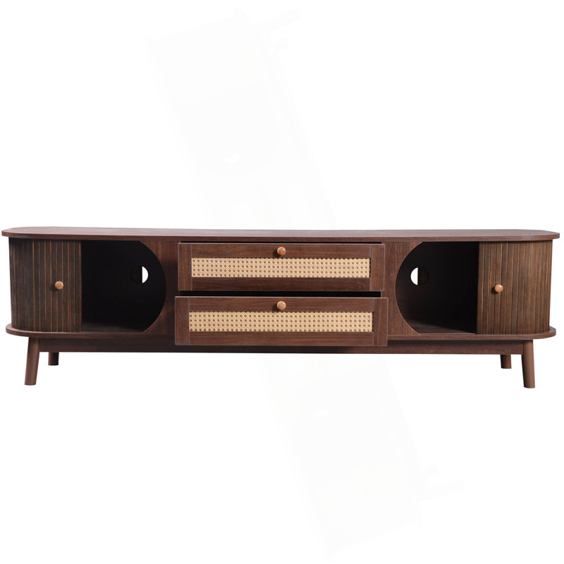 Rattan TV Stand For Tvs Up To 75'', Modern Farmhouse Media Console, Entertainment Center With Solid Wood Legs, TV Cabinet For Living Room,Home Theatre