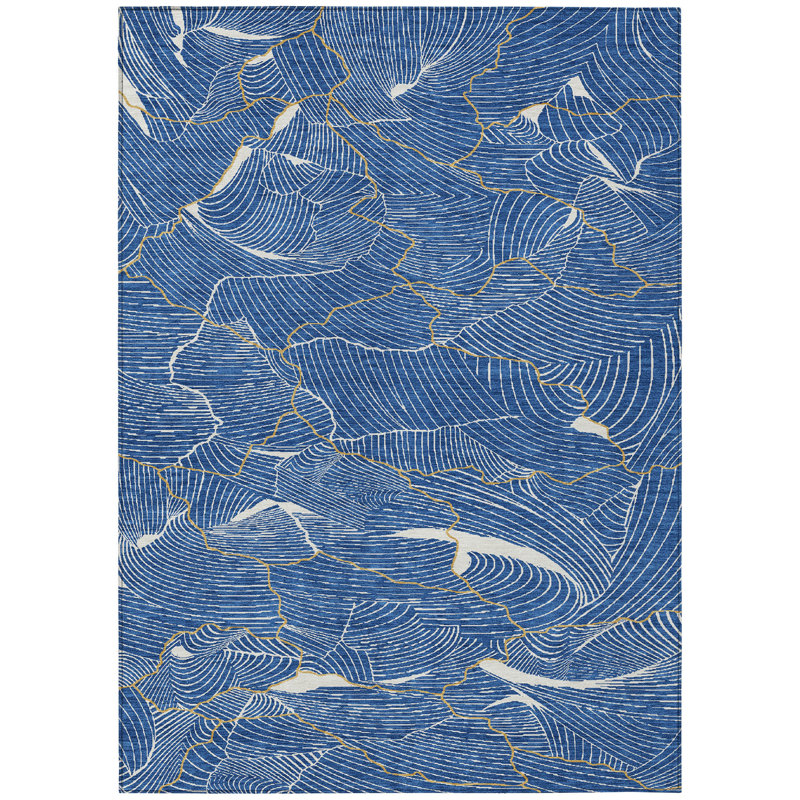 Sahari Blue Washable Indoor-Outdoor Rug - , 5' x 7'6"