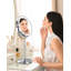 Miroir de maquillage lumineux avec grossissement 10X et 3 lumières de couleur, luminosité et hauteur réglables, miroir de coiffeuse à maquillage à grossissement pivotant à 360 ° 7 pouces avec éclairage (argent)