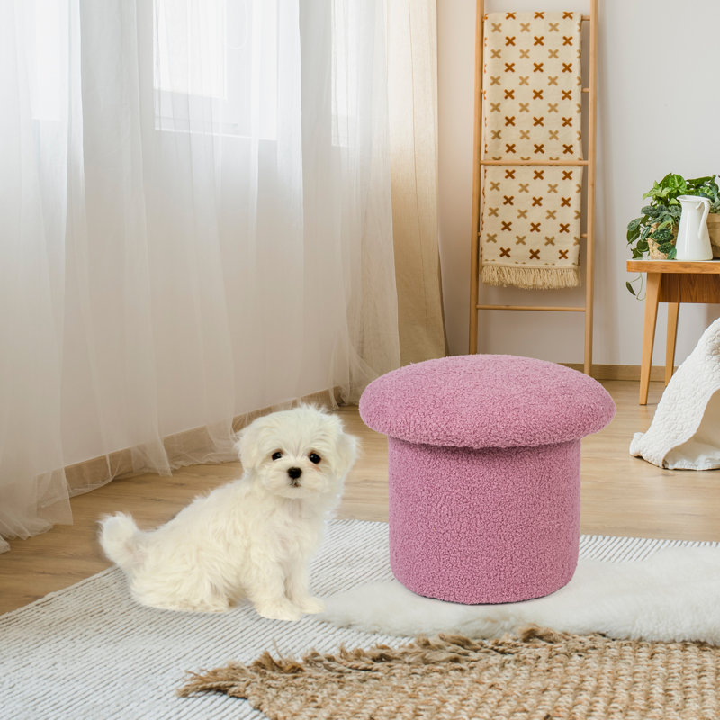 Harshaan Upholstered Ottoman, Pink Teddy