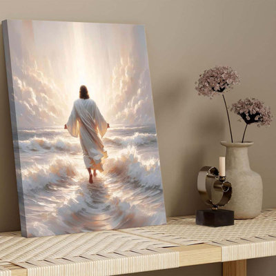 40*30，Walks On Water Canvas Wall Art Jesus Walking On Water Back View Wall Decor Picture.