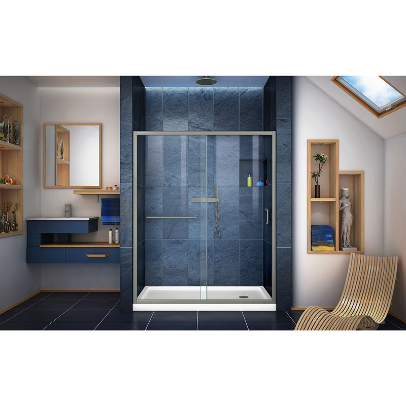 Infinity-Z 60" W x 74.75" H Framed Sliding Shower Kit, Right, Brushed Nickel/White